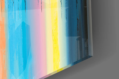 Rainbow Stripes City Reflection Glass Wall Art
