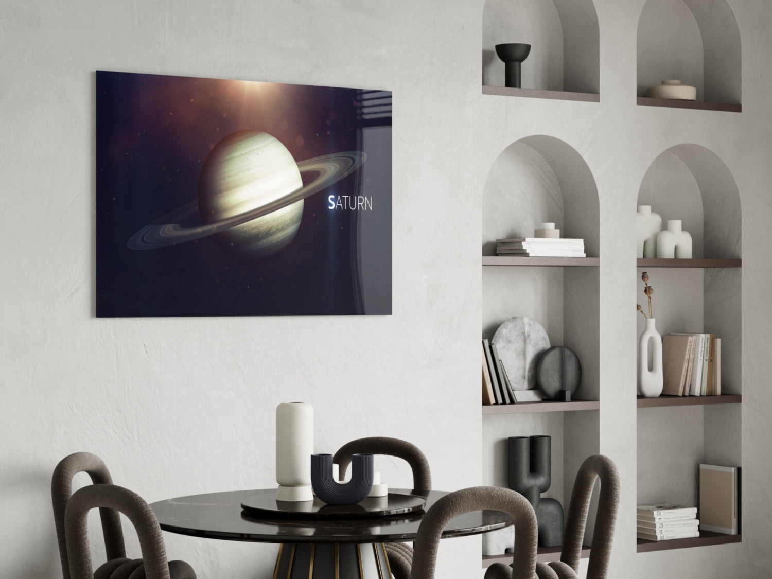 Golden Saturn With Name Text Glass Wall Art