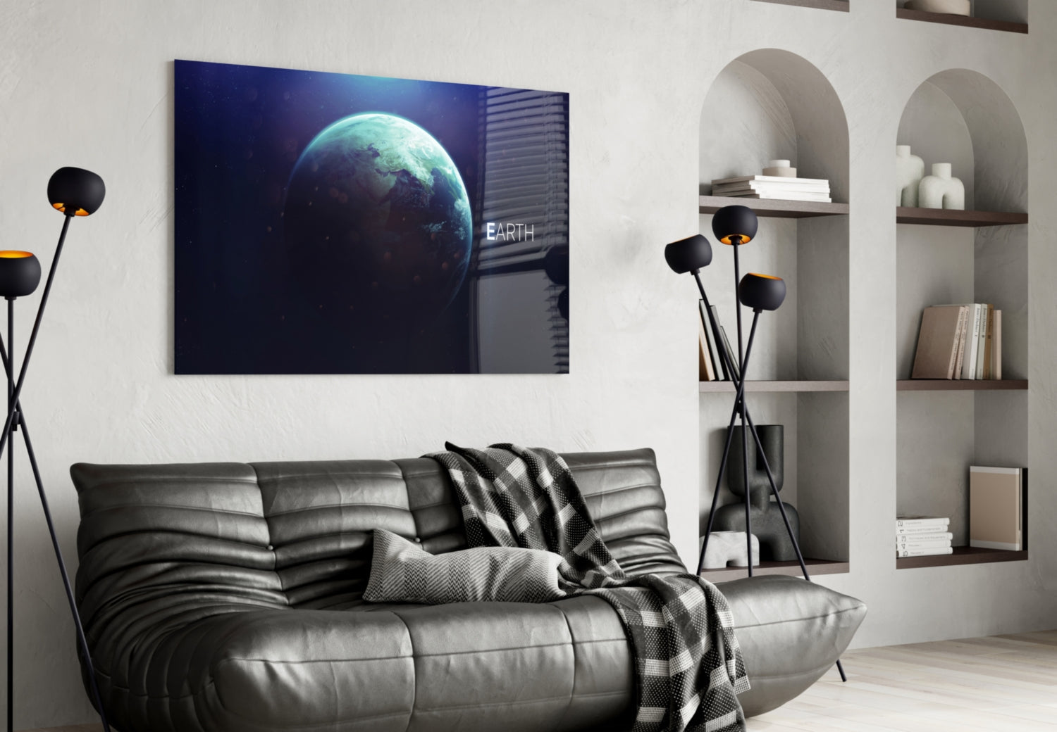 Glowing Earth Planet Text Glass Wall Art