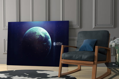 Glowing Earth Planet Text Glass Wall Art