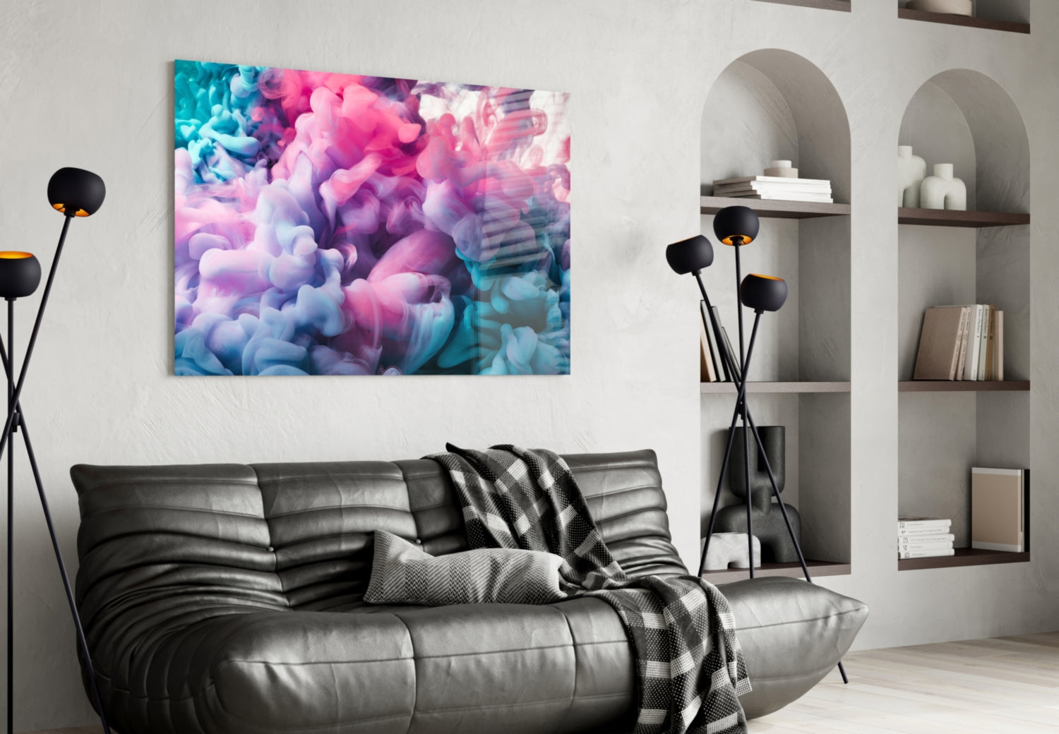 Pink and Teal Ink Cloud Billow Glass Wall Art