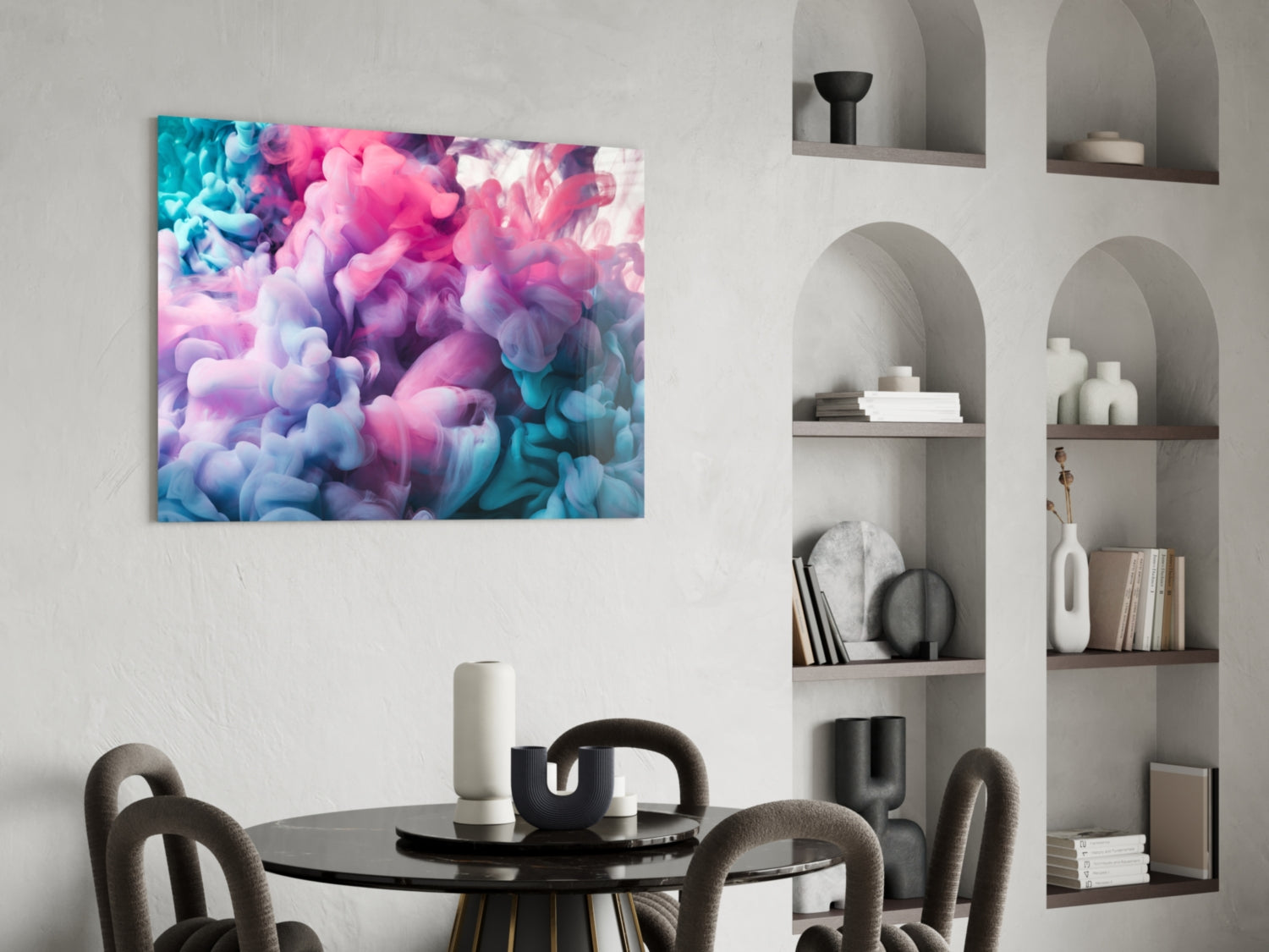 Pink and Teal Ink Cloud Billow Glass Wall Art