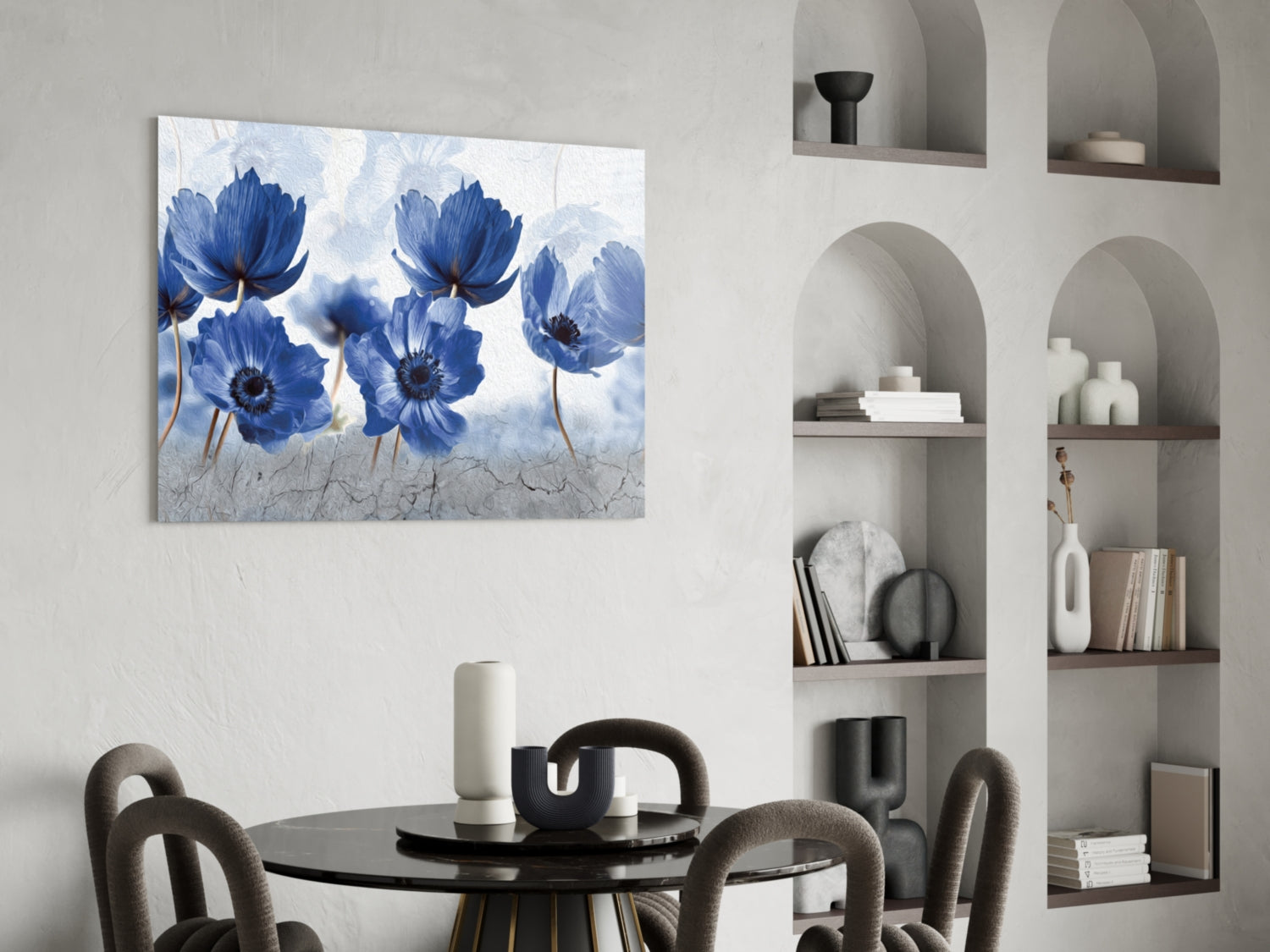 Blue Anemone Flowers Painted Glass Wall Art