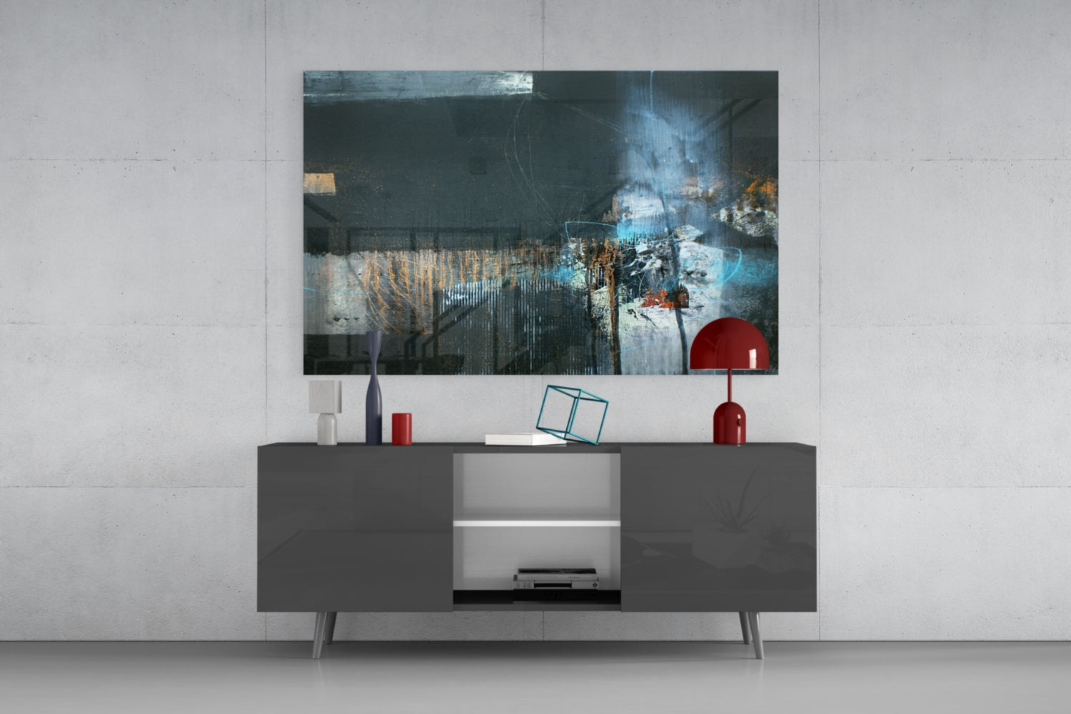 Blue Glow Dark Textured Glass Wall Art
