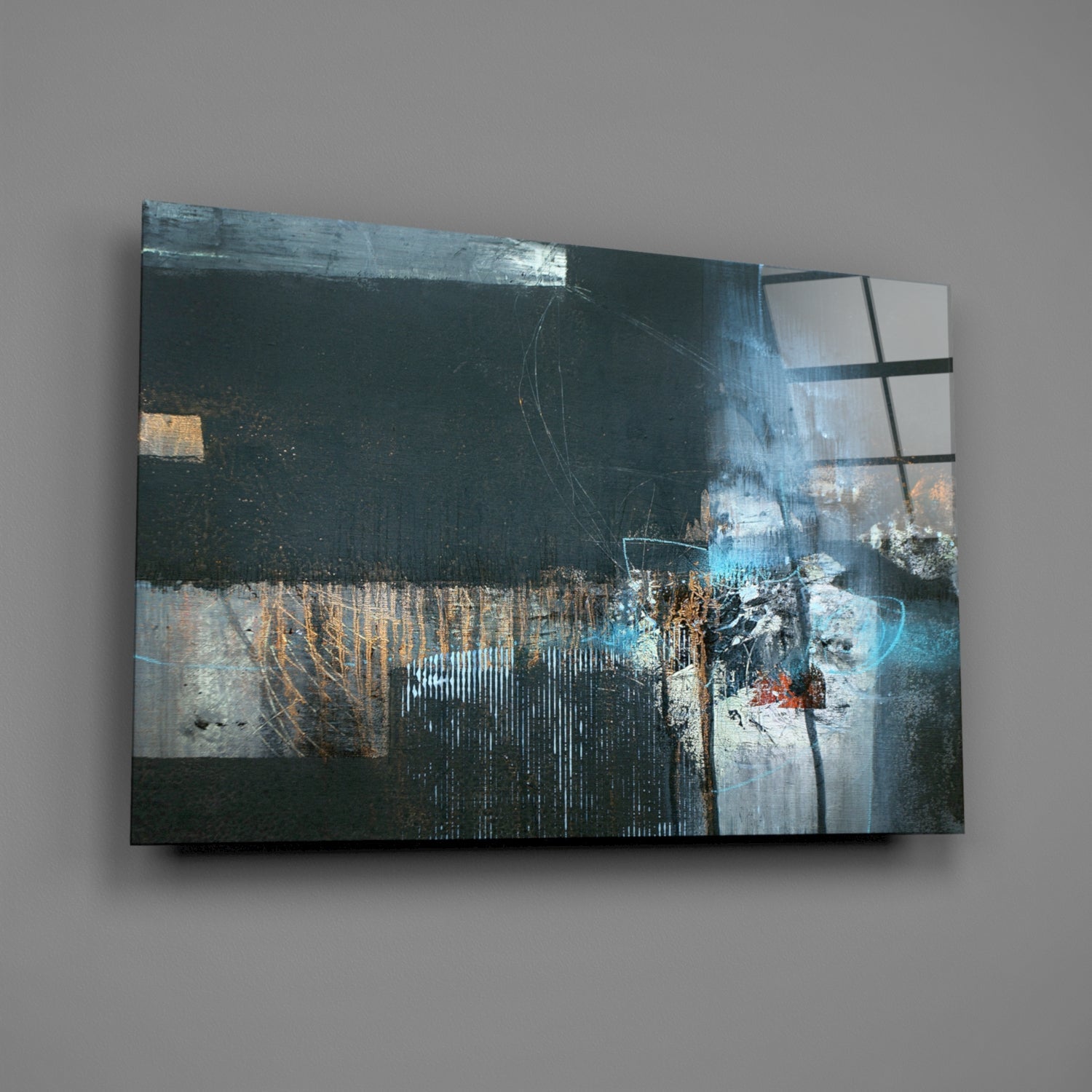 Blue Glow Dark Textured Glass Wall Art