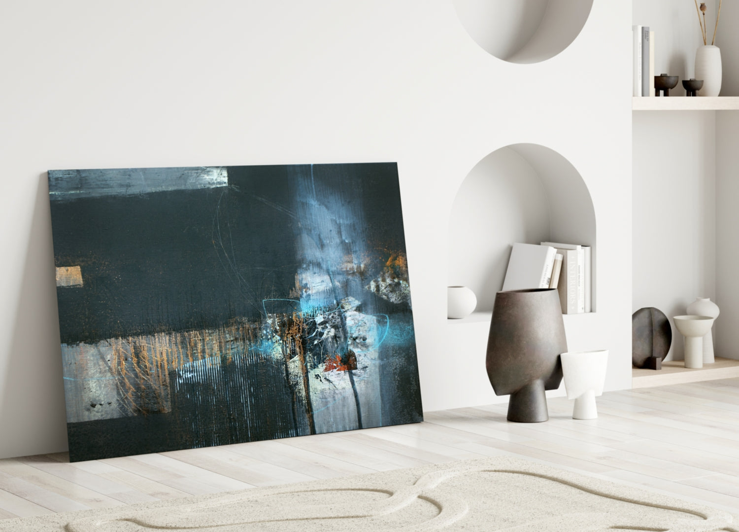 Blue Glow Dark Textured Glass Wall Art