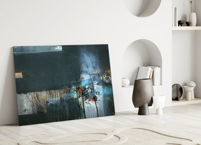 Blue Glow Dark Textured Glass Wall Art