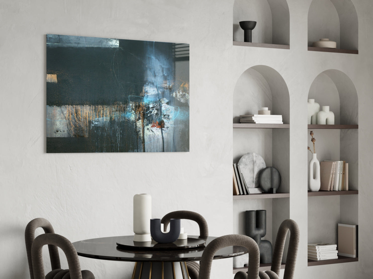 Blue Glow Dark Textured Glass Wall Art