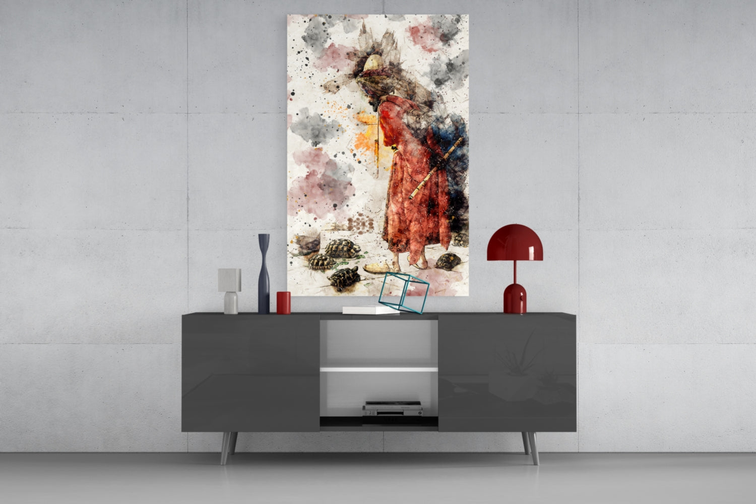 Tortoise Trainer Illustration Glass Wall Art