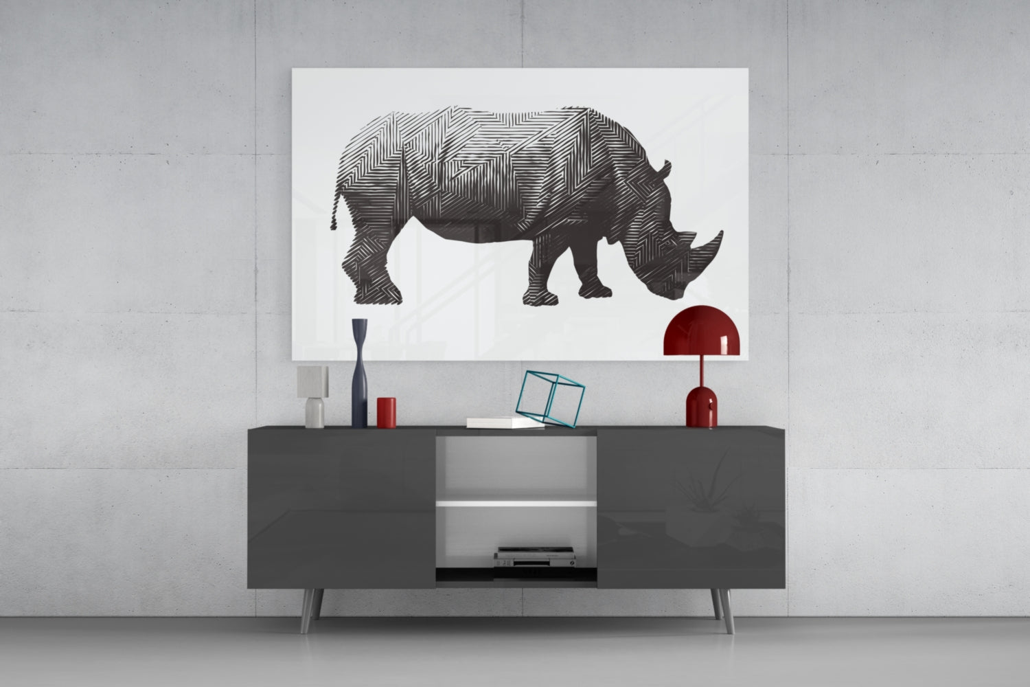 Geometric Line Rhino Glass Wall Art