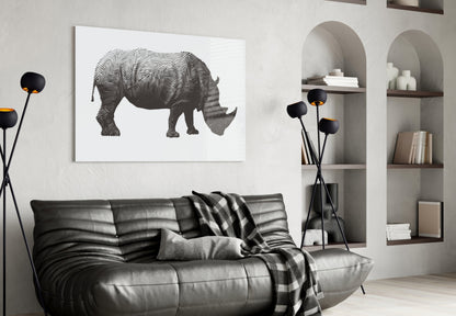 Geometric Line Rhino Glass Wall Art
