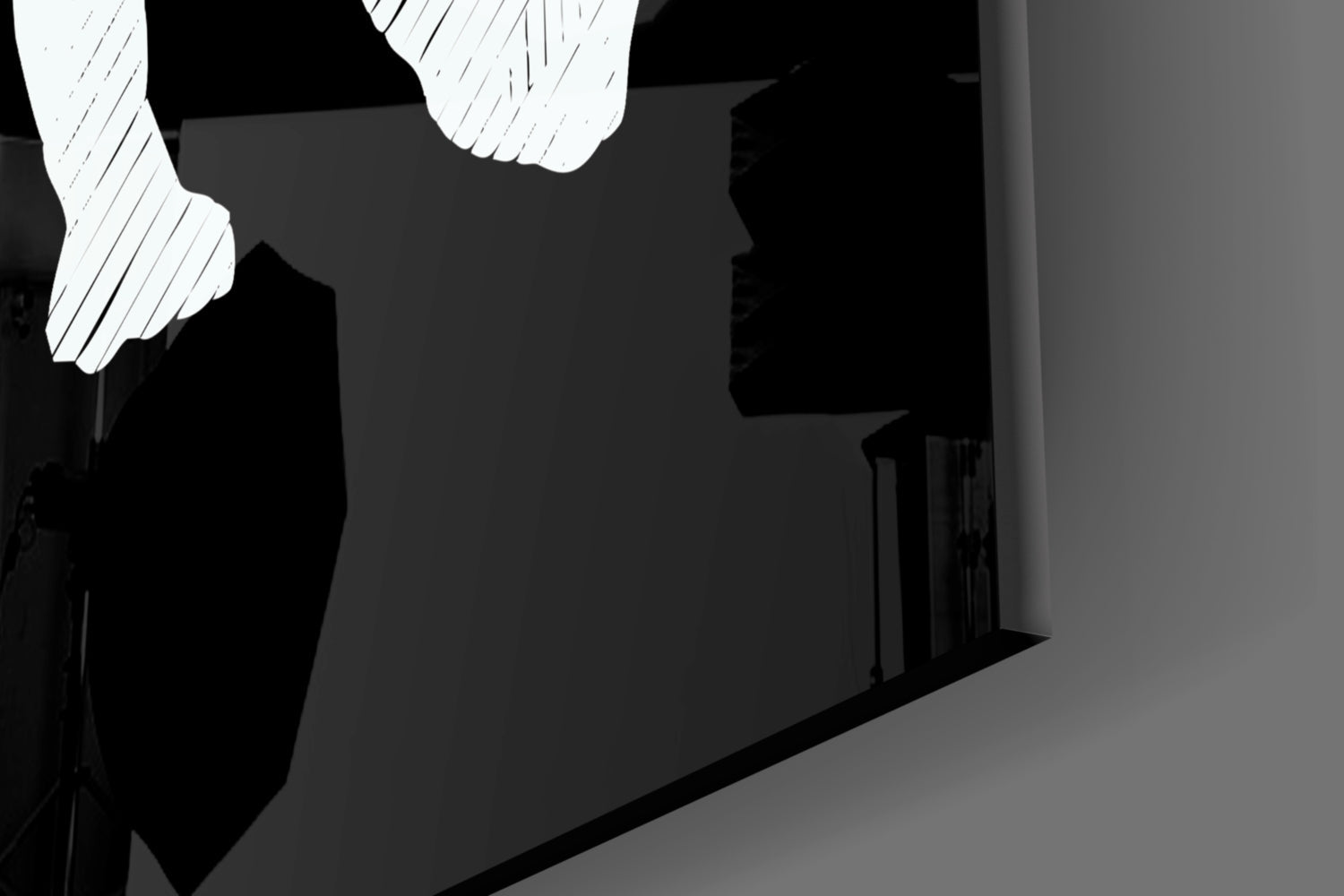 White Line Rhino on Black Glass Wall Art