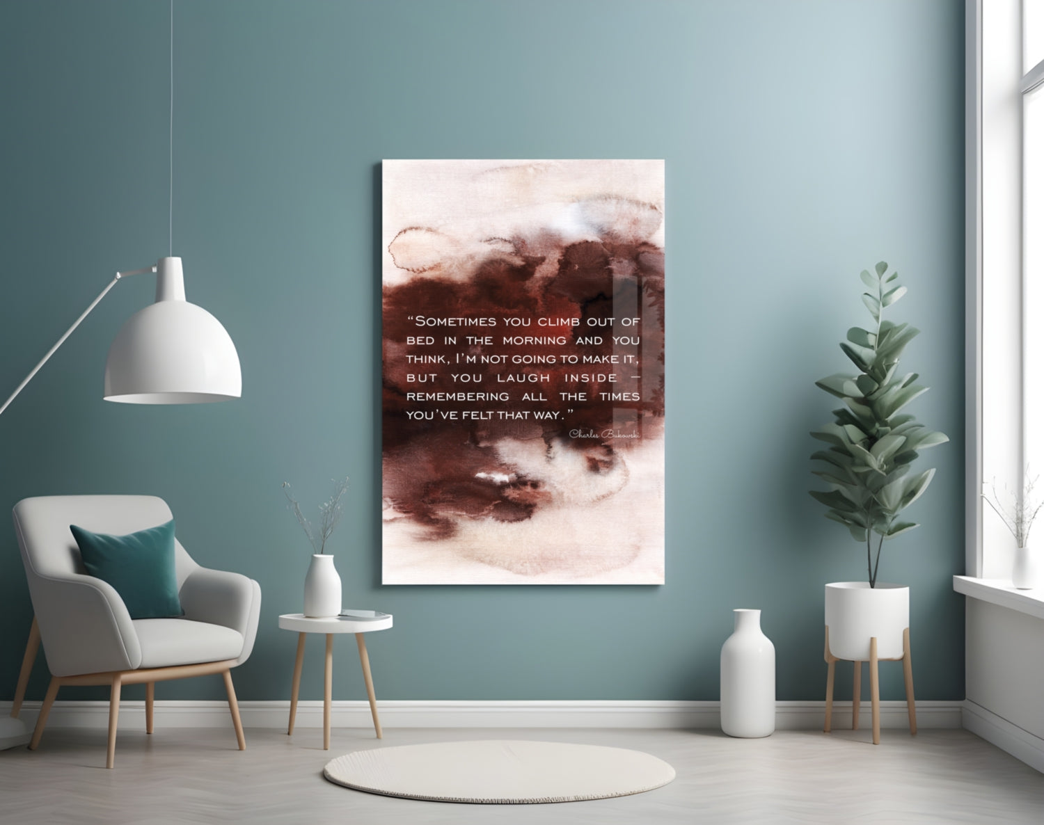 Burgundy Watercolor Morning Quote Glass Wall Art