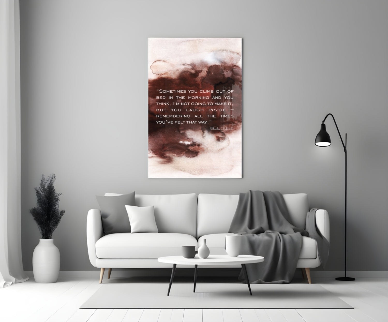Burgundy Watercolor Morning Quote Glass Wall Art