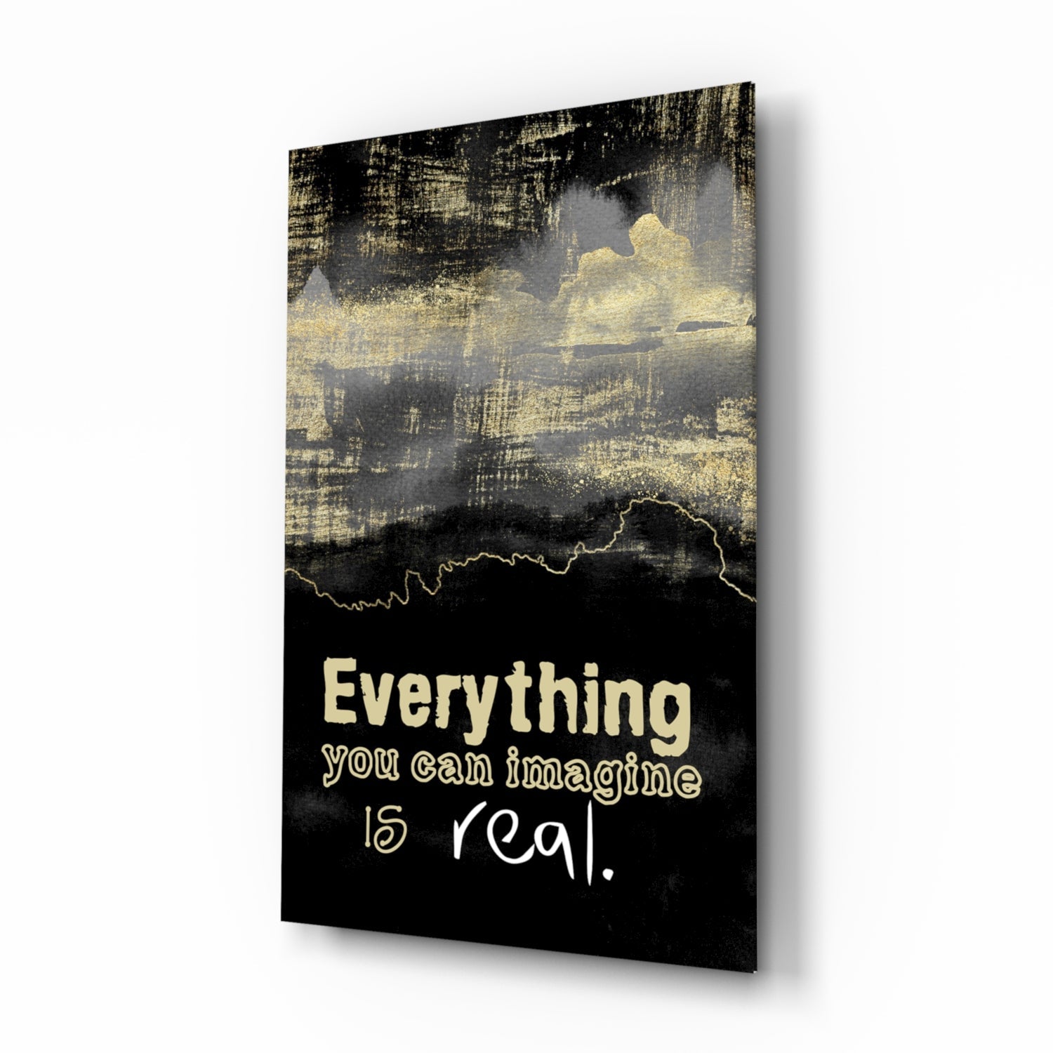 Black Gold Imagine Is Real Glass Wall Art