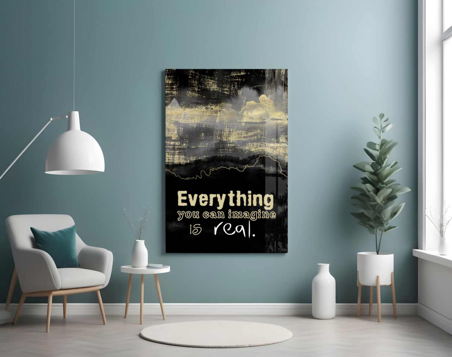 Black Gold Imagine Is Real Glass Wall Art