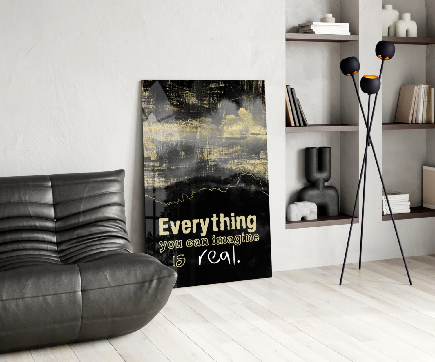 Black Gold Imagine Is Real Glass Wall Art