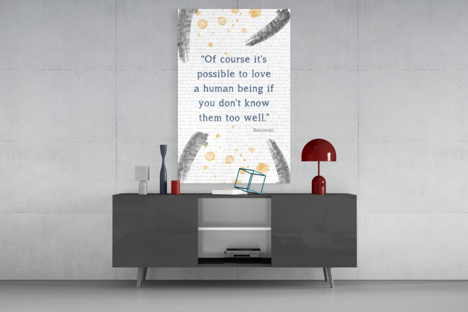 Gray Brush Gold Dots Love Quote Glass Wall Art