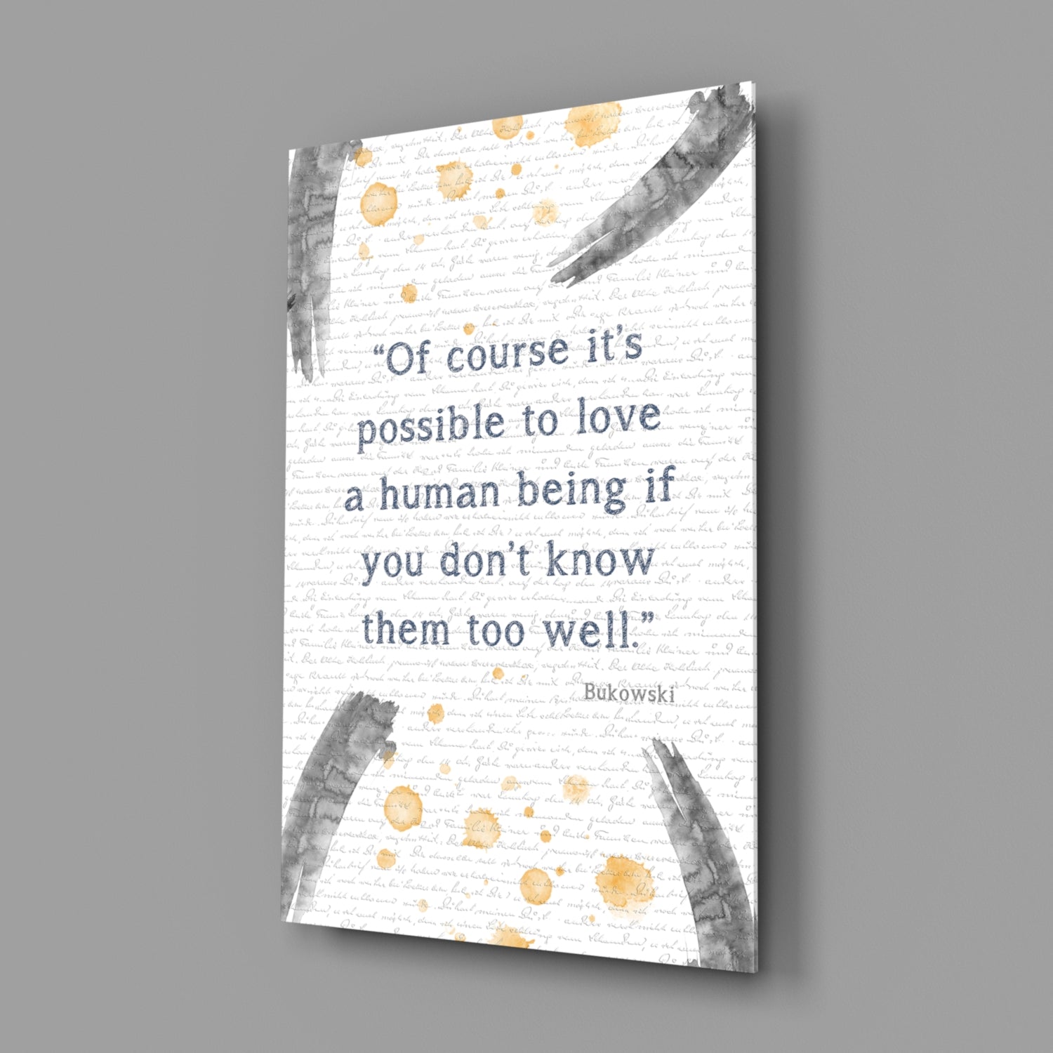 Gray Brush Gold Dots Love Quote Glass Wall Art