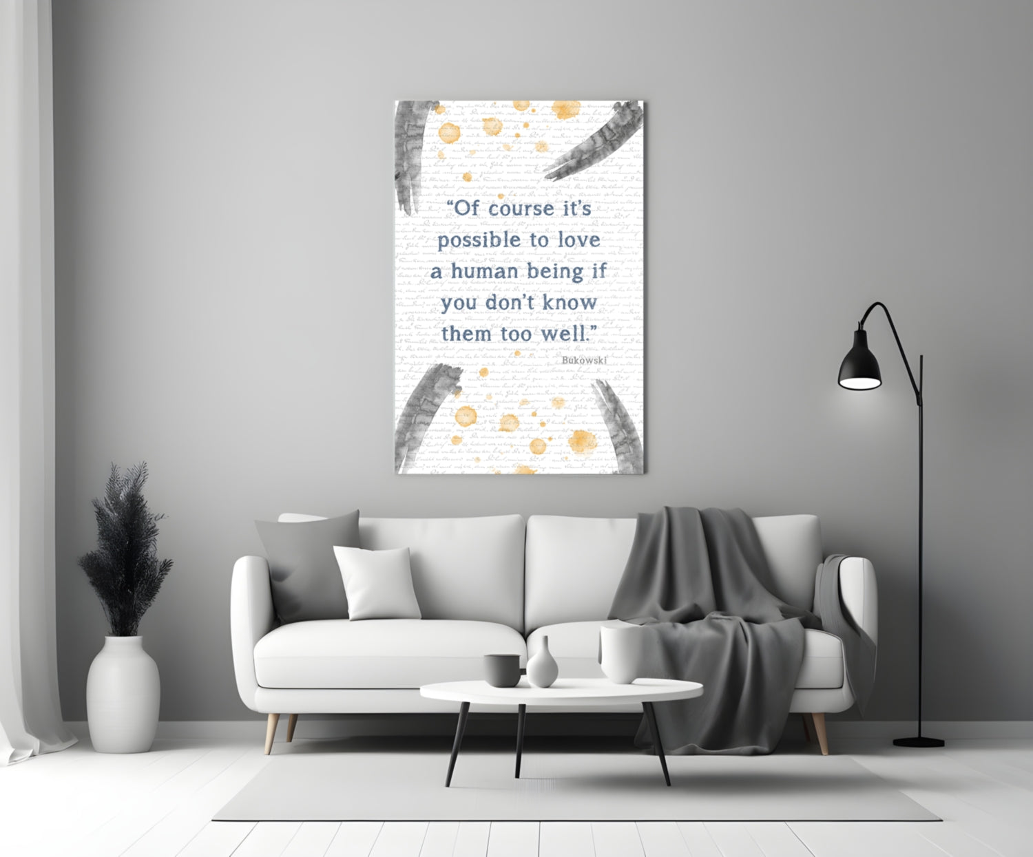 Gray Brush Gold Dots Love Quote Glass Wall Art