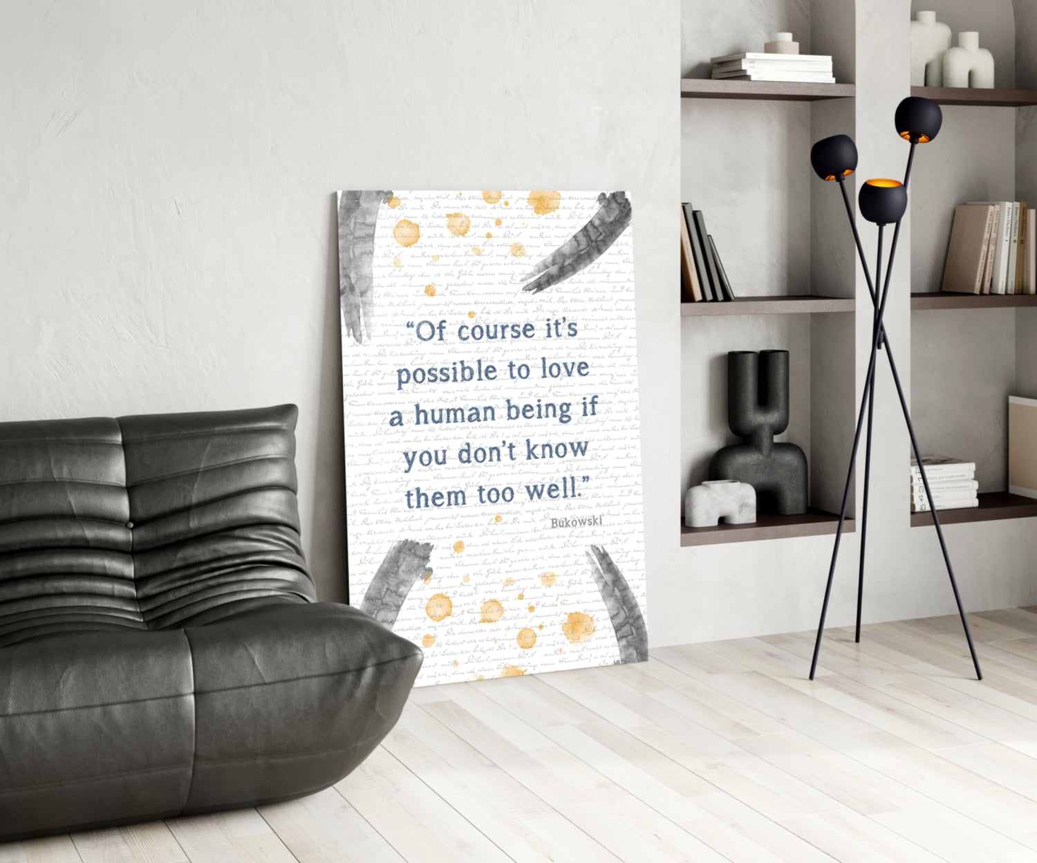 Gray Brush Gold Dots Love Quote Glass Wall Art