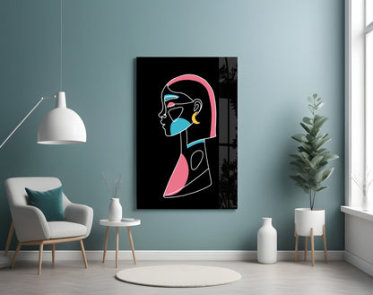 Pink Hair Profile Face Glass Wall Art