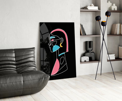 Pink Hair Profile Face Glass Wall Art