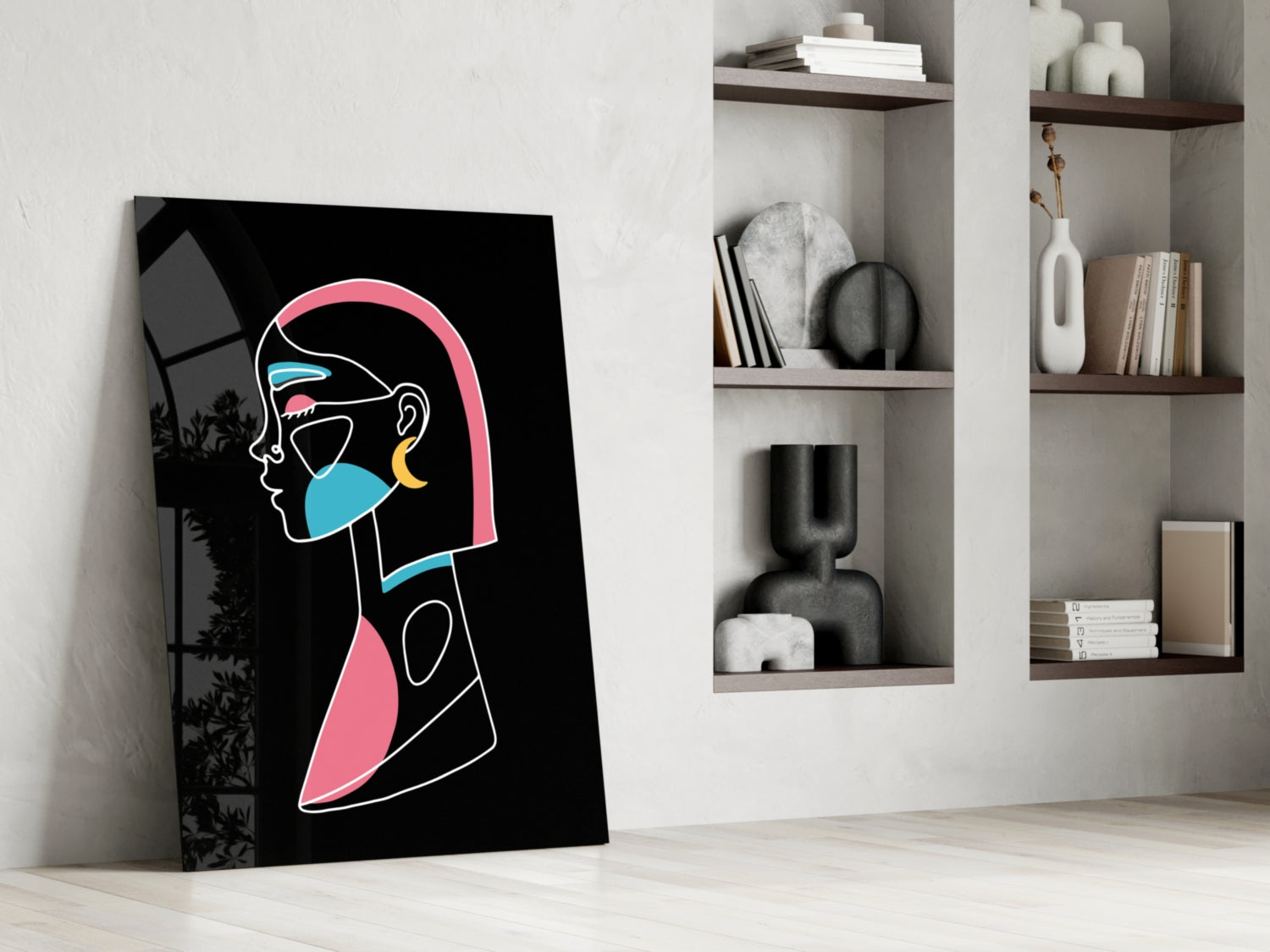Pink Hair Profile Face Glass Wall Art