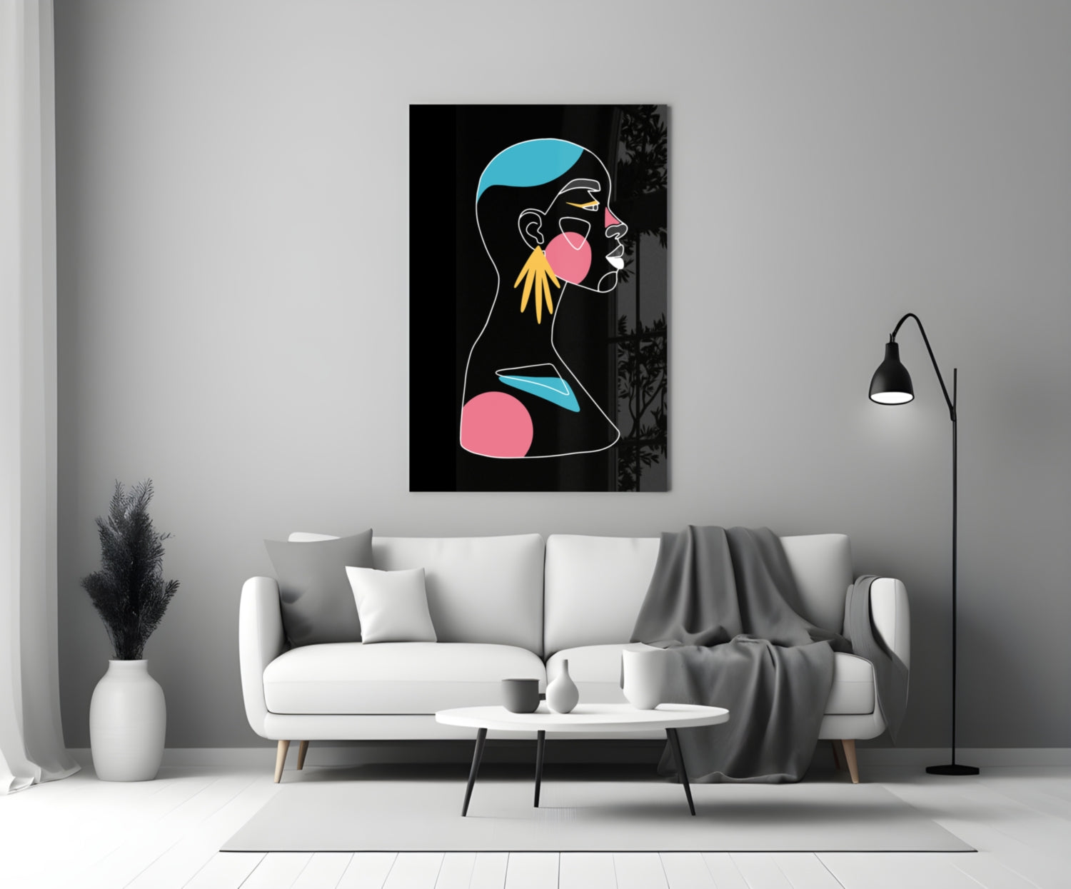 Yellow Hand Earring Profile Glass Wall Art