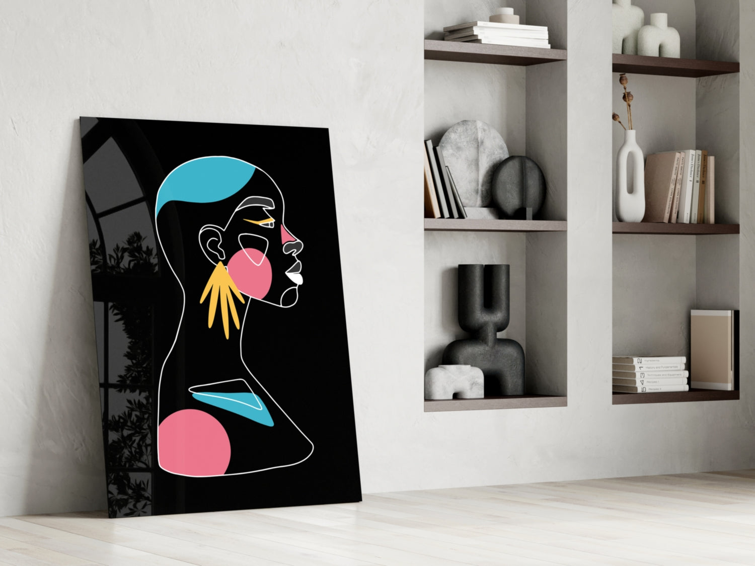 Yellow Hand Earring Profile Glass Wall Art