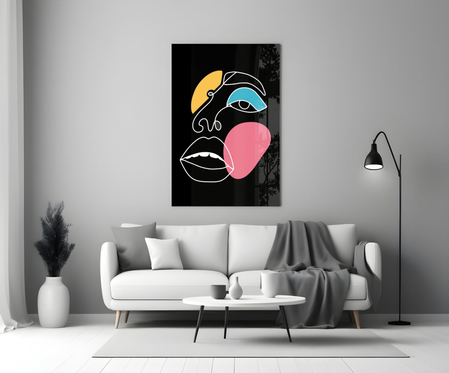 Pink Blob Closed Lips One Line Face Glass Wall Art
