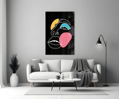 Pink Blob Closed Lips One Line Face Glass Wall Art