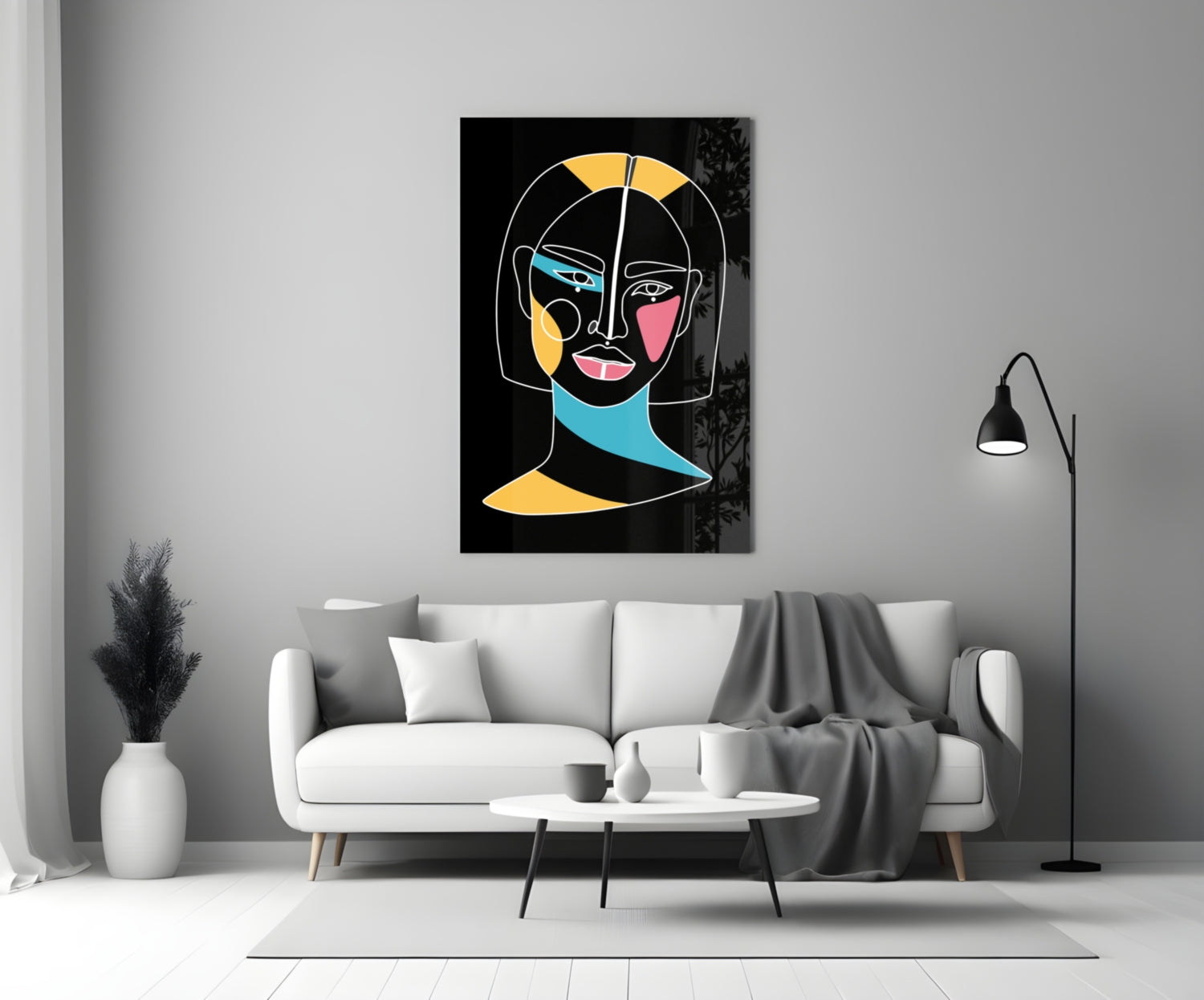 Bob Cut Colorful Face Glass Wall Art
