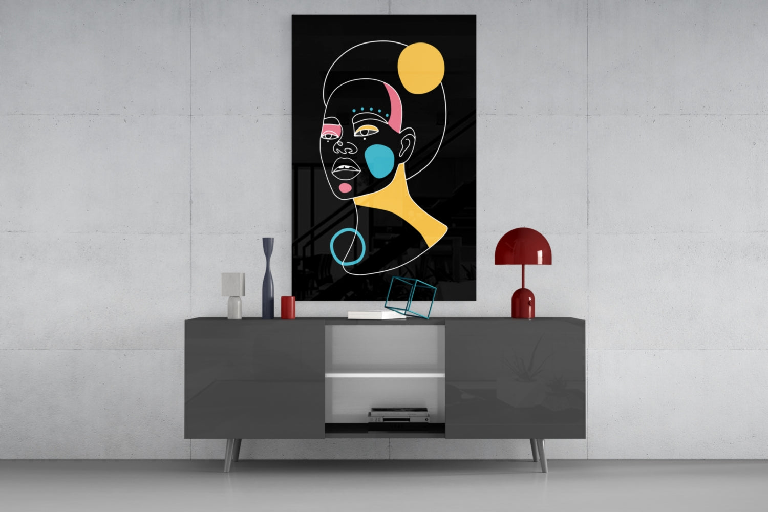 Yellow Moon Top Knot Woman Glass Wall Art