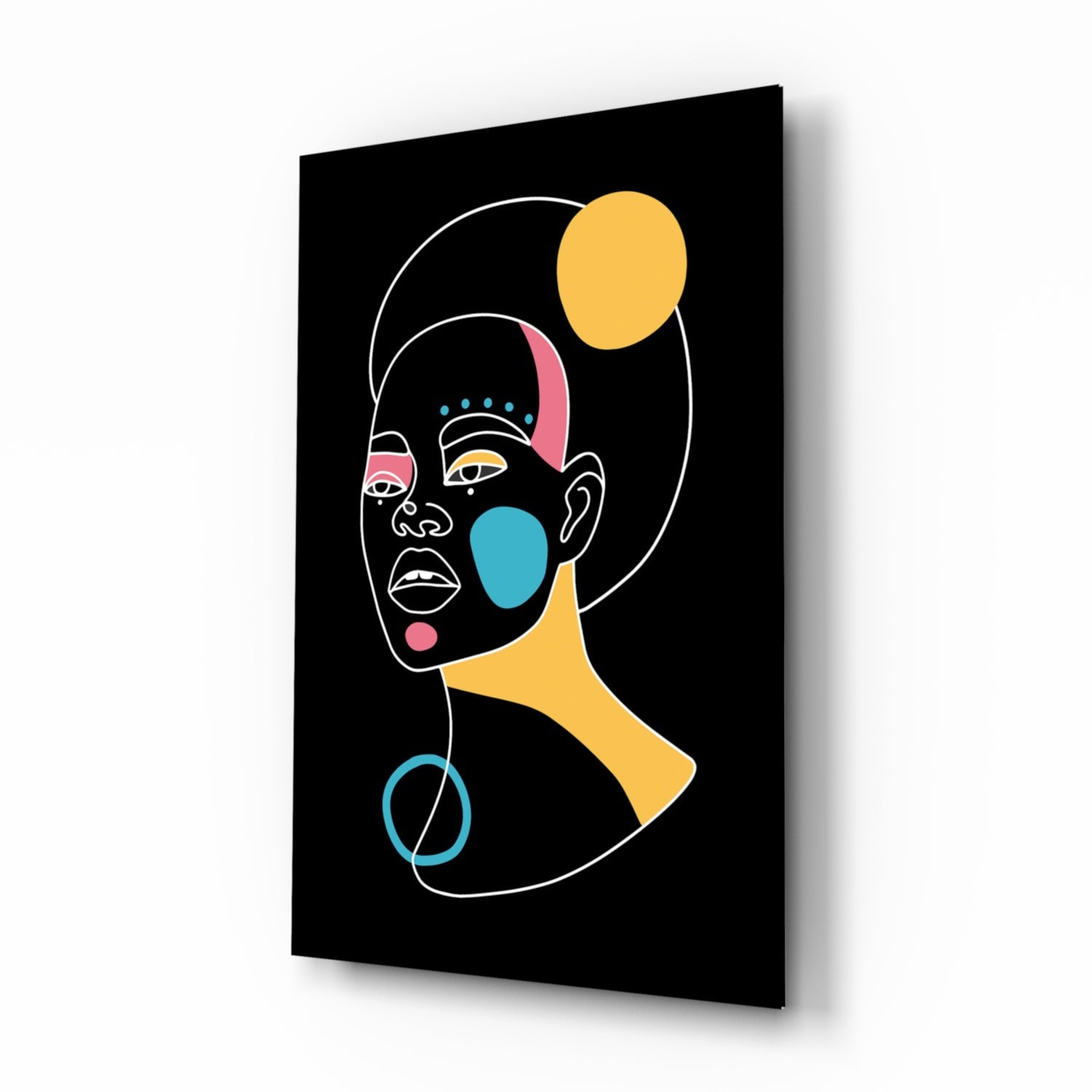 Yellow Moon Top Knot Woman Glass Wall Art