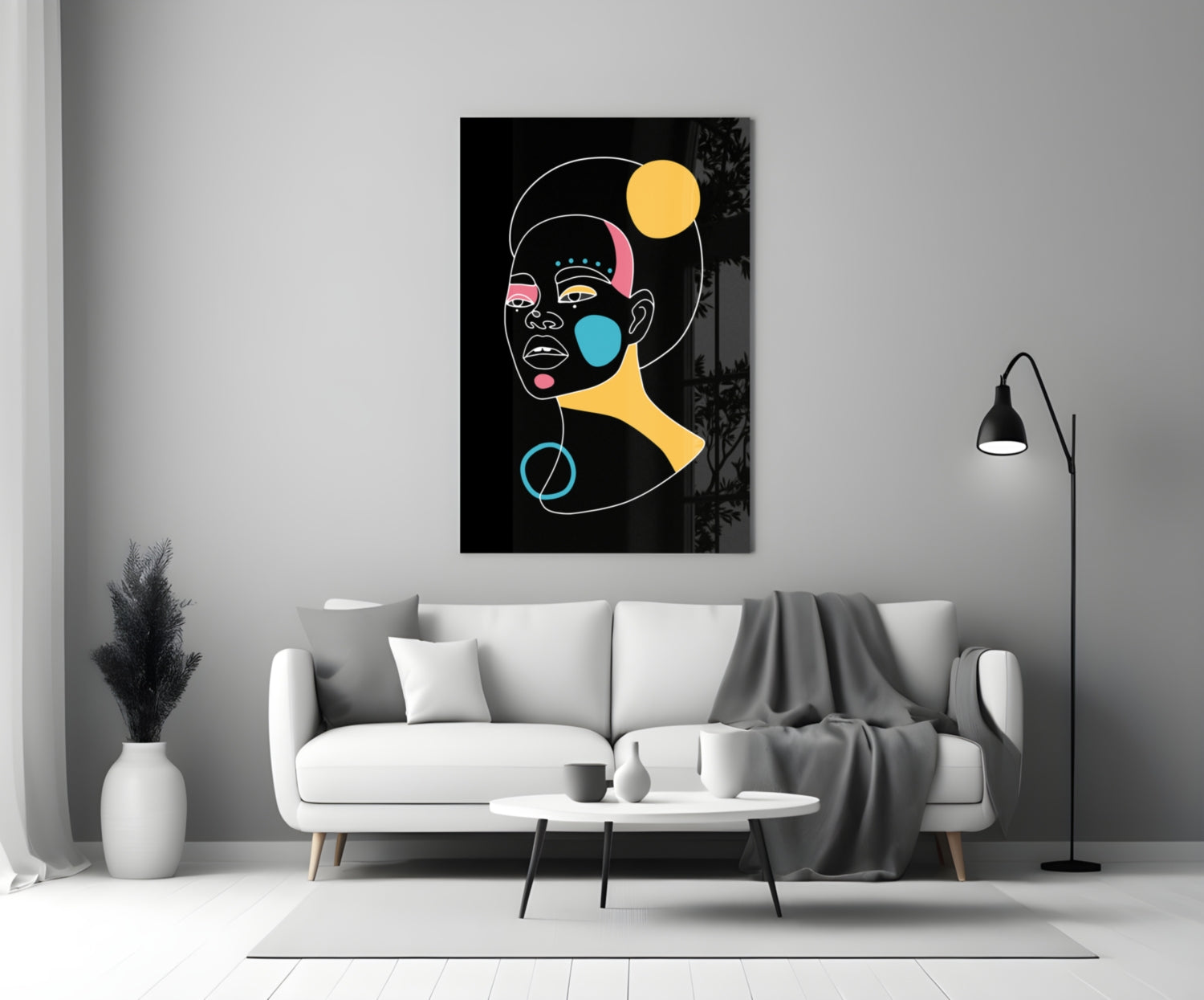 Yellow Moon Top Knot Woman Glass Wall Art
