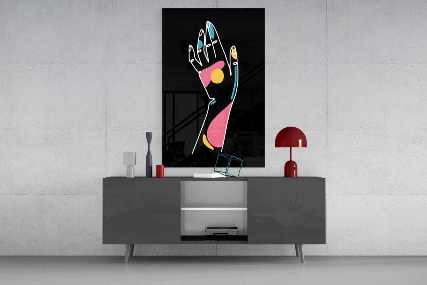 Raised Open Palm Line Art Hand Glass Wall Art