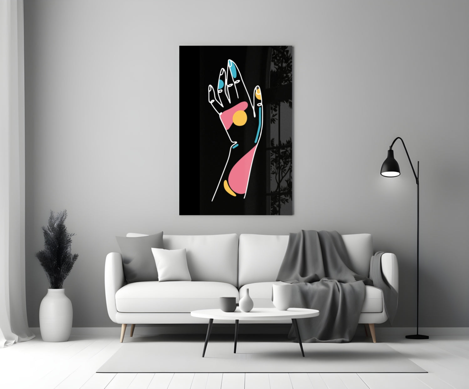 Raised Open Palm Line Art Hand Glass Wall Art