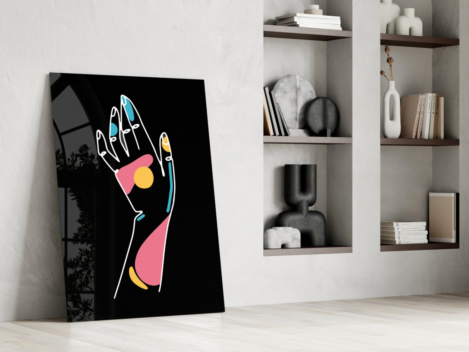 Raised Open Palm Line Art Hand Glass Wall Art
