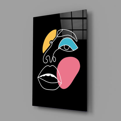 Teal Eye Open Mouth Line Art Face Glass Wall Art