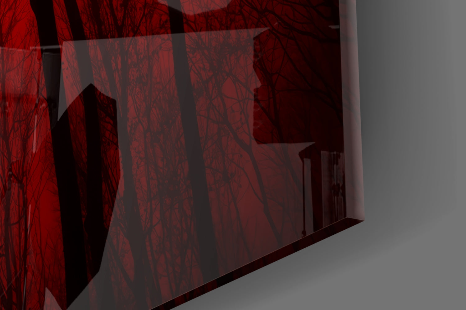 Crescent Moon Red Forest Sky Glass Wall Art