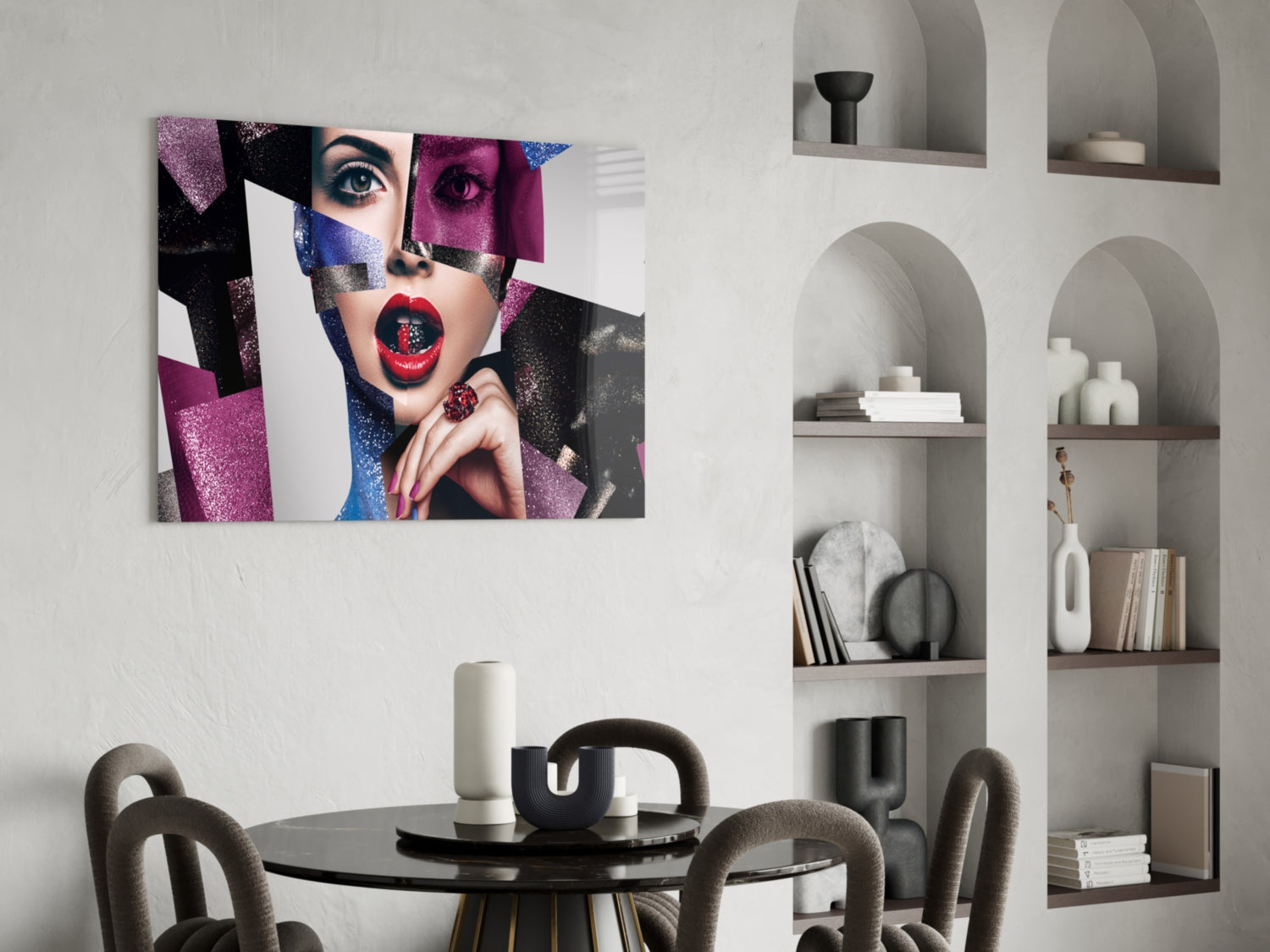 Glitter Collage Red Lips Glass Wall Art