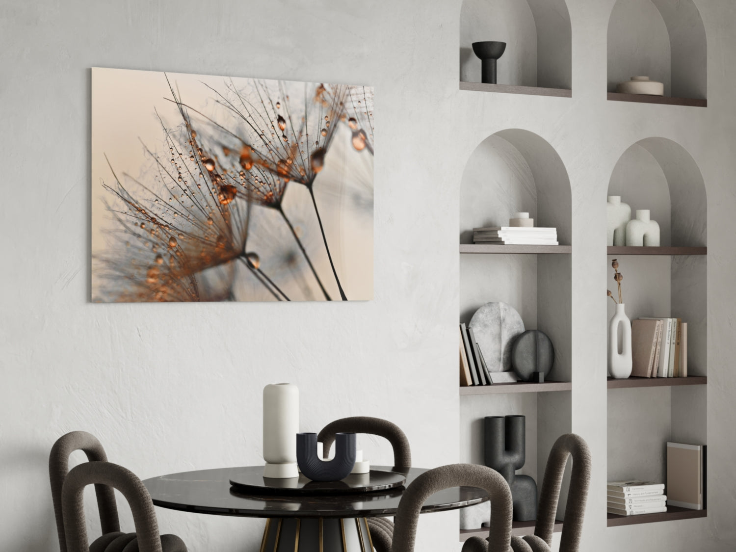 Amber Dewy Dandelion Close Up Glass Wall Art
