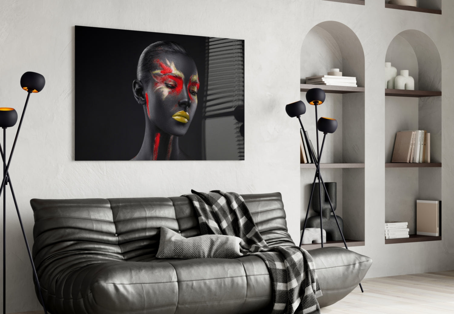 Red Gold Splatter Face Glass Wall Art