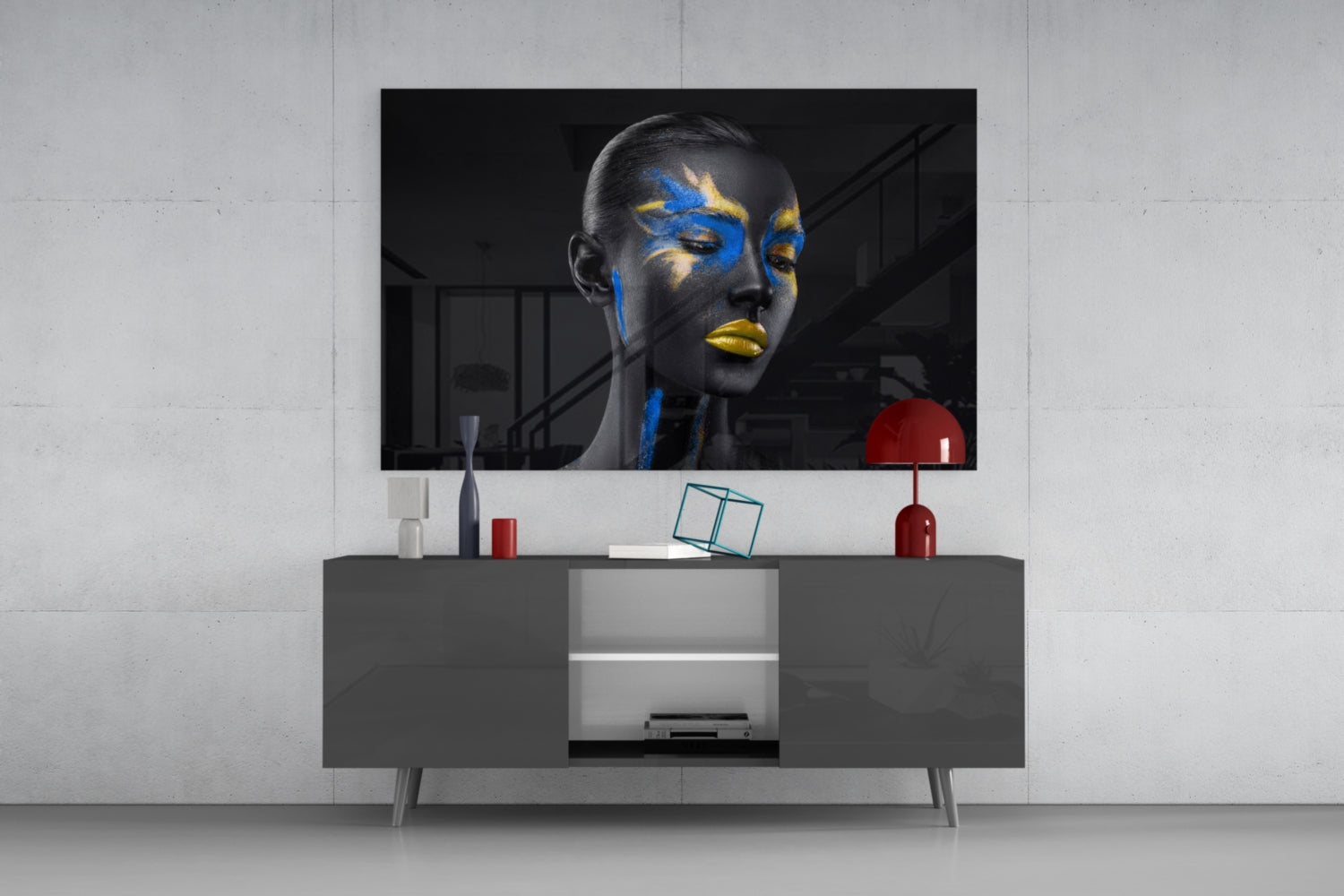 Blue Gold Powder Face Glass Wall Art
