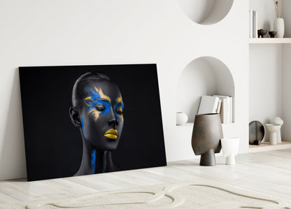 Blue Gold Powder Face Glass Wall Art