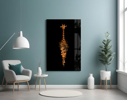 Orange Smoke Giraffe Black Glass Wall Art
