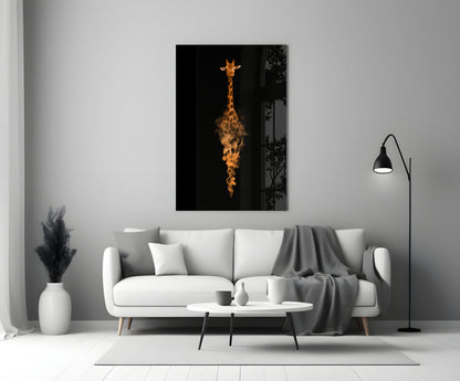 Orange Smoke Giraffe Black Glass Wall Art