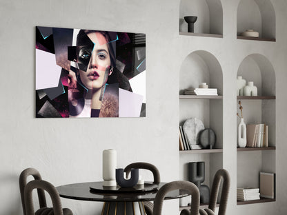 Pink Glitter Shard Collage Woman Face Glass Wall Art
