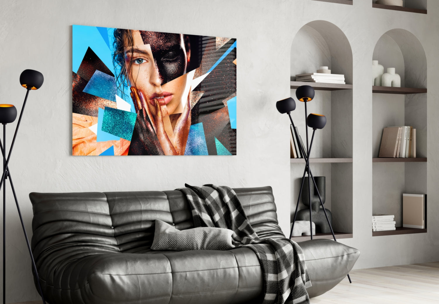 Turquoise and Copper Shards Woman Portrait Glass Wall Art